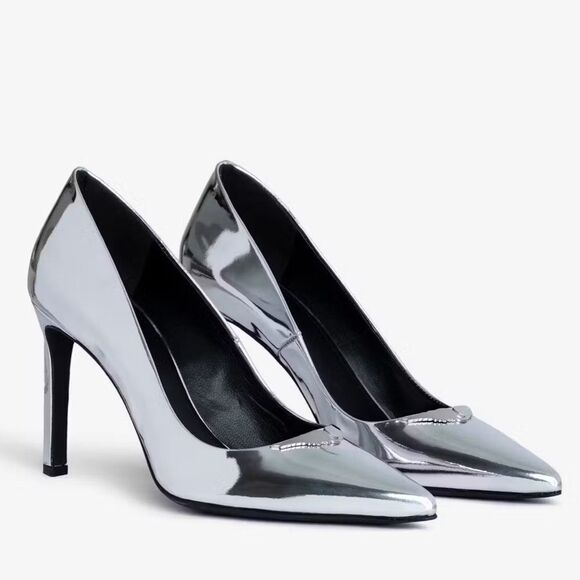 Zadig and Voltaire Perfect Mirror Leather Pumps With Wing Logo Sz 8 (39) NIB - Picture 3 of 14